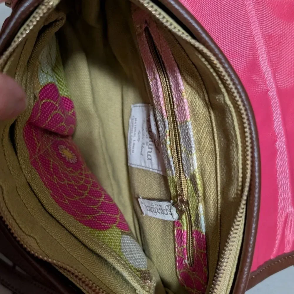 Spartina linen leather floral crossbody satchel in pink white green